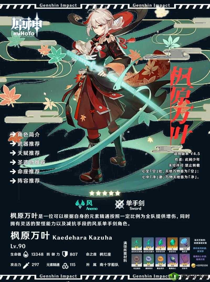 原神枫原万叶角色深度解析，流派选择与特色技能介绍
